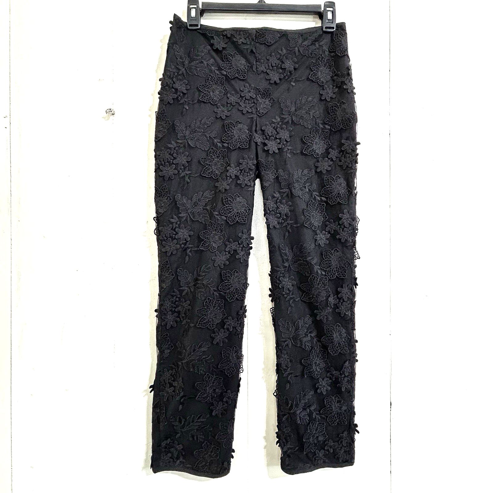 Cynthia Rowley Embroidered Black Designer Pants Size 4 Party Retail: $149